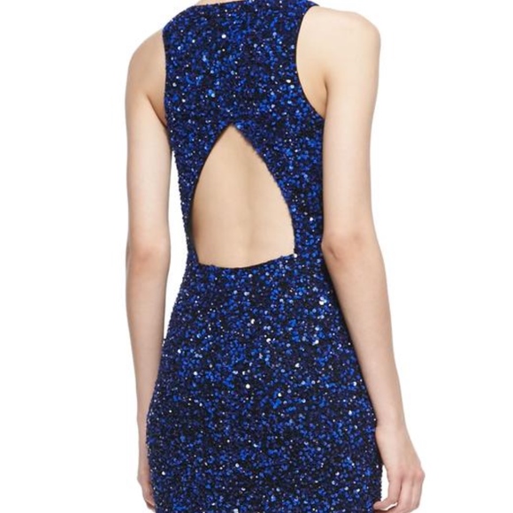 PARKER  Blue Sequin Cocktail Dress - Picture 5 of 6